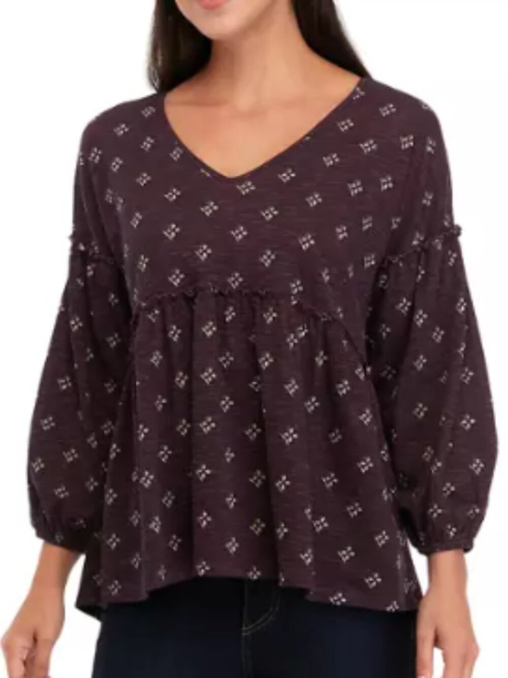 Slouchy V-Neck Printed Top